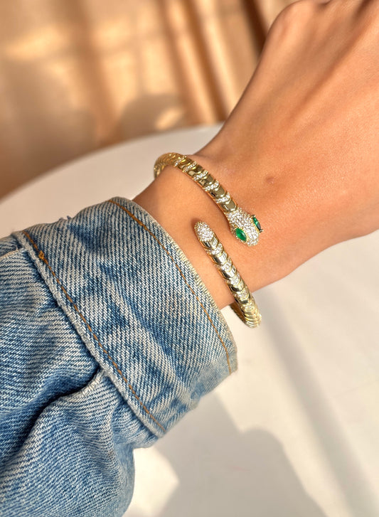 Snake Diamonds Gold Bangle