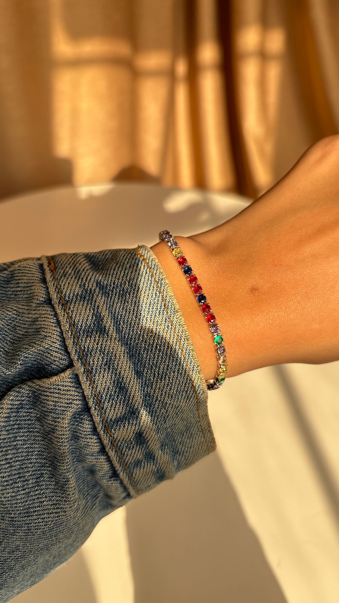Colored Small Silver Tennis Bracelet