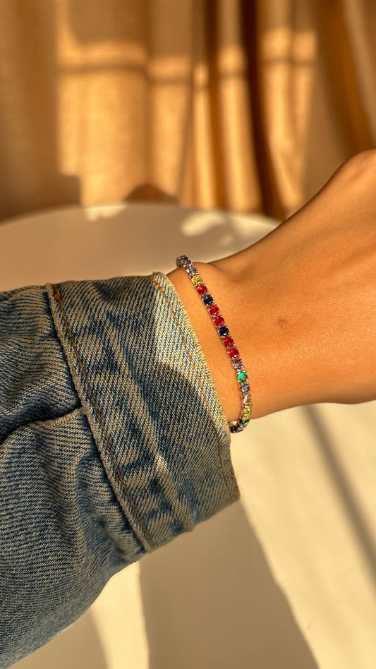 Colored Small Silver Tennis Bracelet