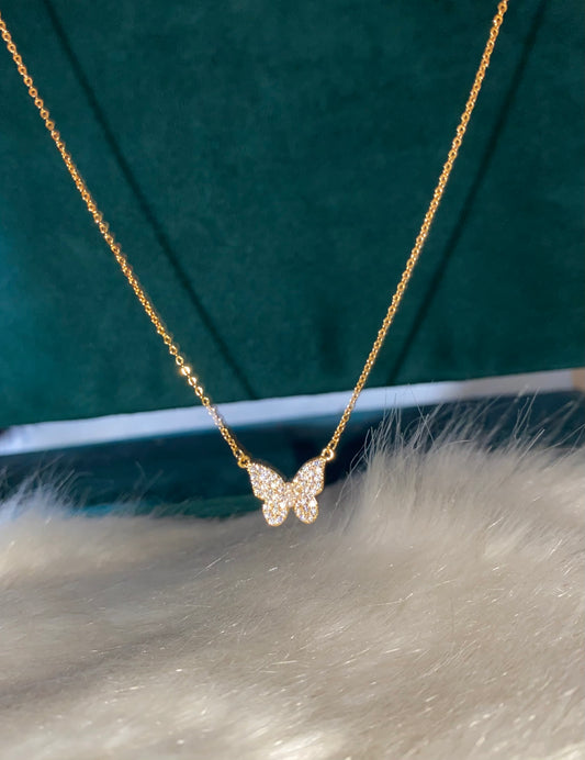 Gold Diamond Butterfly Necklace