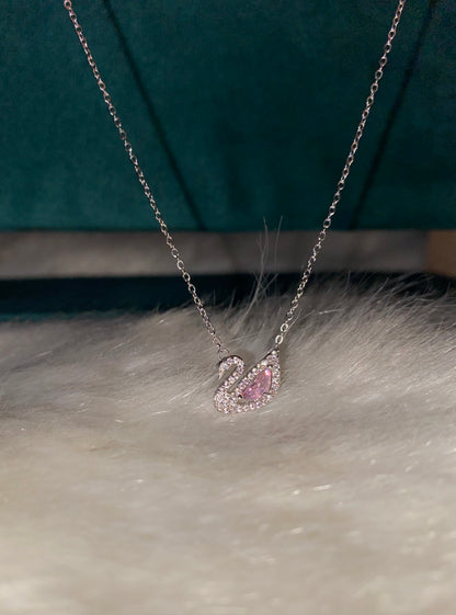 Pink Silver Swan Necklace