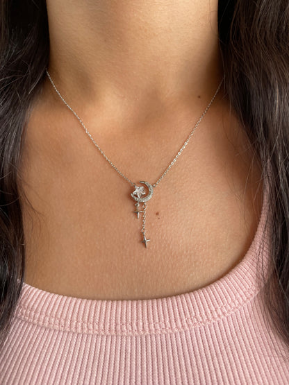 Crescent and Stars Silver Necklace