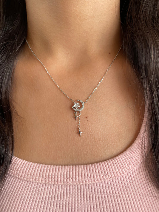 Crescent and Stars silver necklace