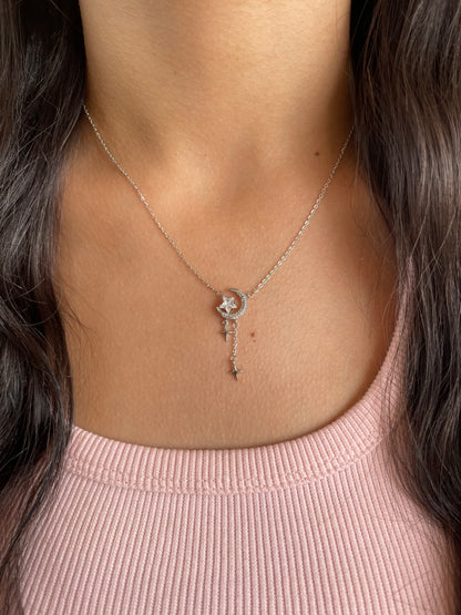 Crescent and Stars Silver Necklace