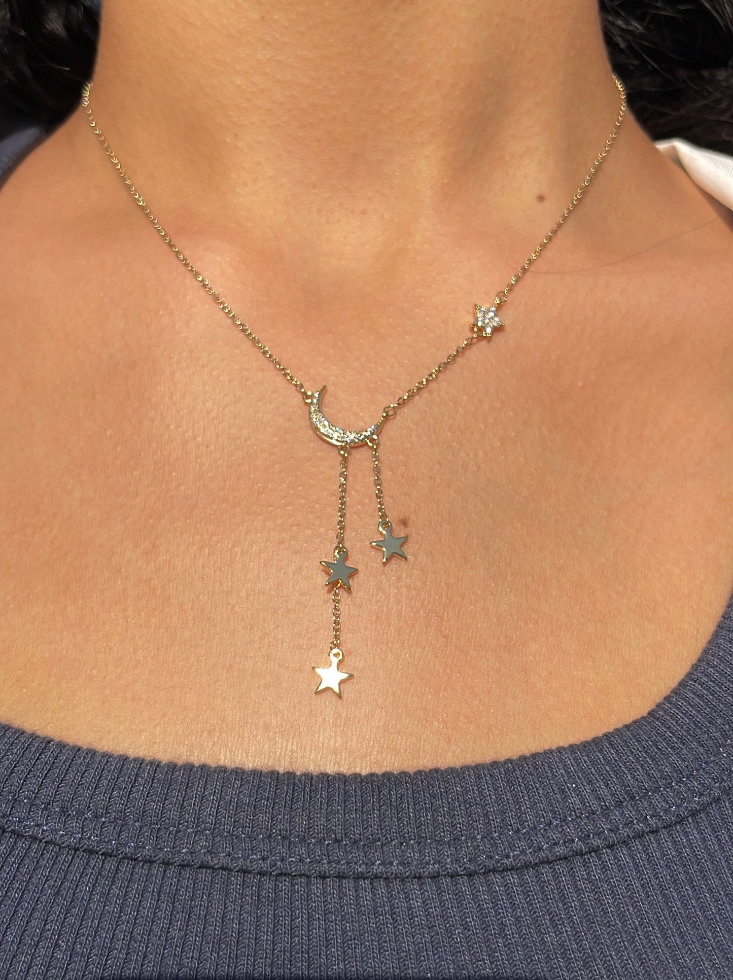 Crescent Stars Gold Necklace