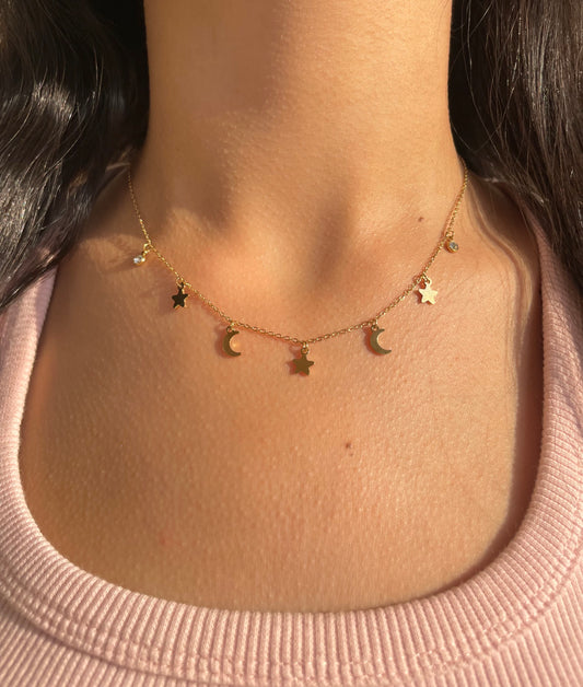 Stars Diamond Moon Necklace
