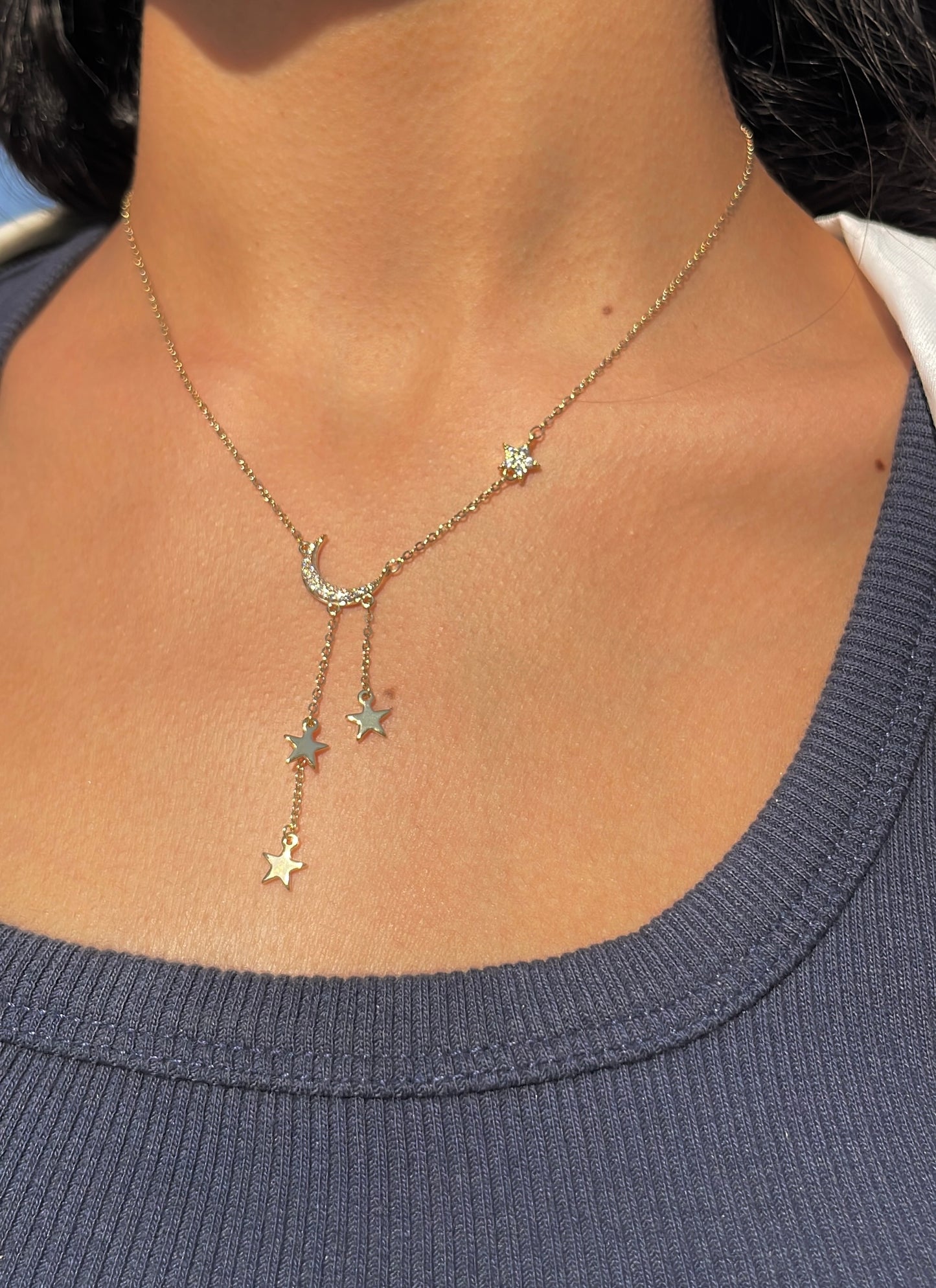 Crescent Stars Gold Necklace