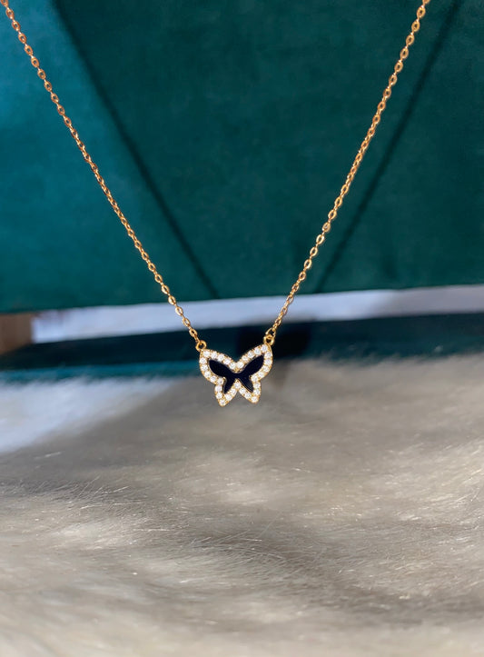 Black Marble Butterfly Necklace