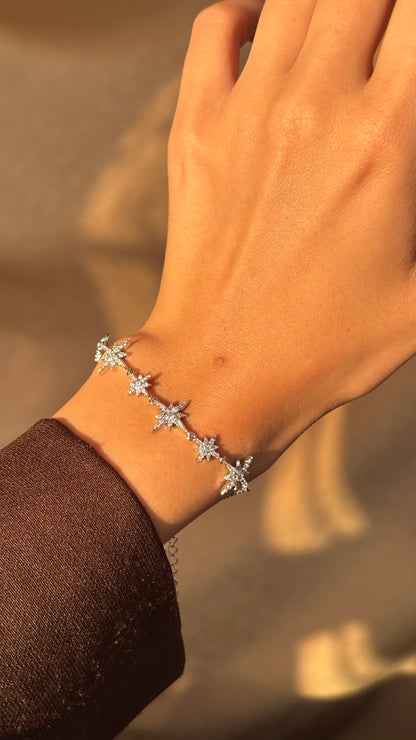 One Line Starburst Silver Bracelet