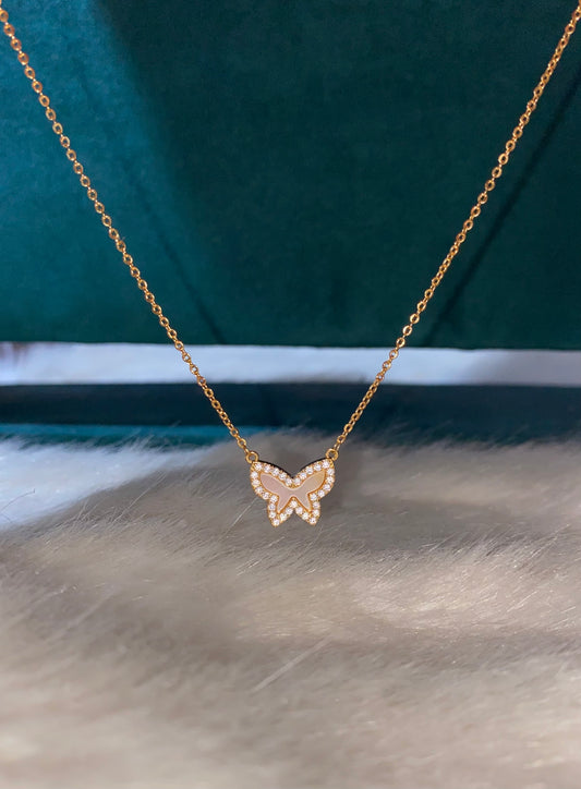 White Marble Butterfly Necklace