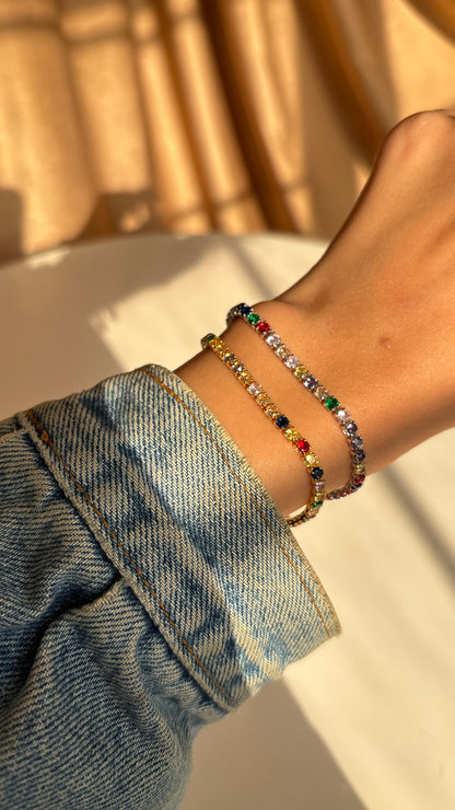 Colored Small Silver Tennis Bracelet