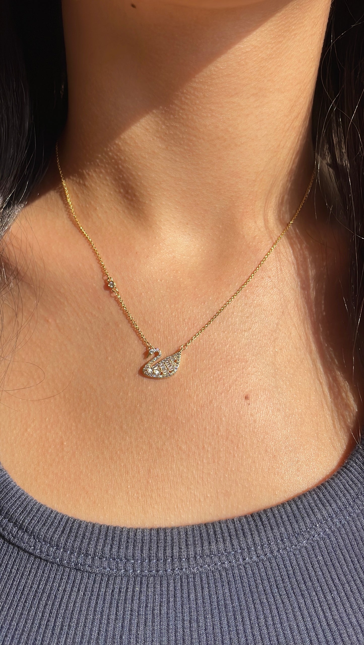 Diamond Swan Gold Necklace