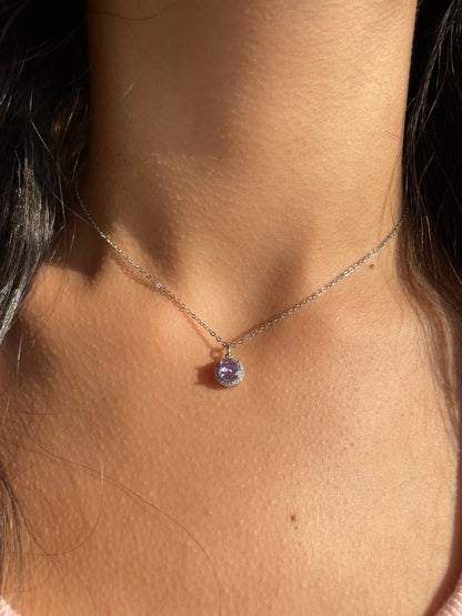 Lilac Round Silver Necklace