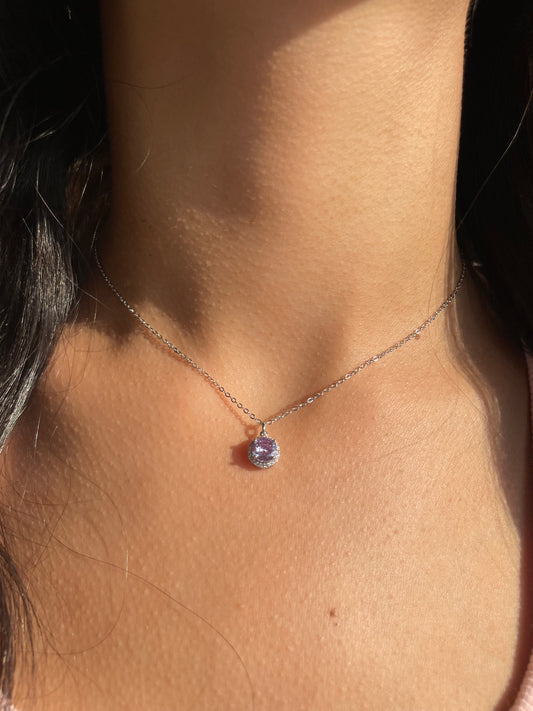 Lilac Round Silver Necklace