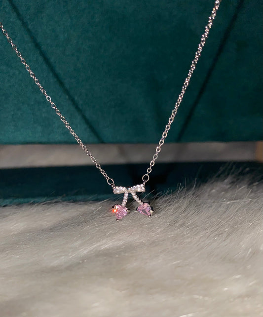 Pink Cherry Silver Necklace