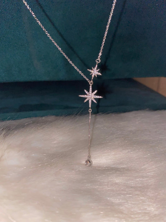 Crystal star silver necklace