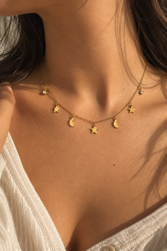 Stars Diamond Moon Necklace