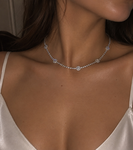 Round Diamond Silver Choker
