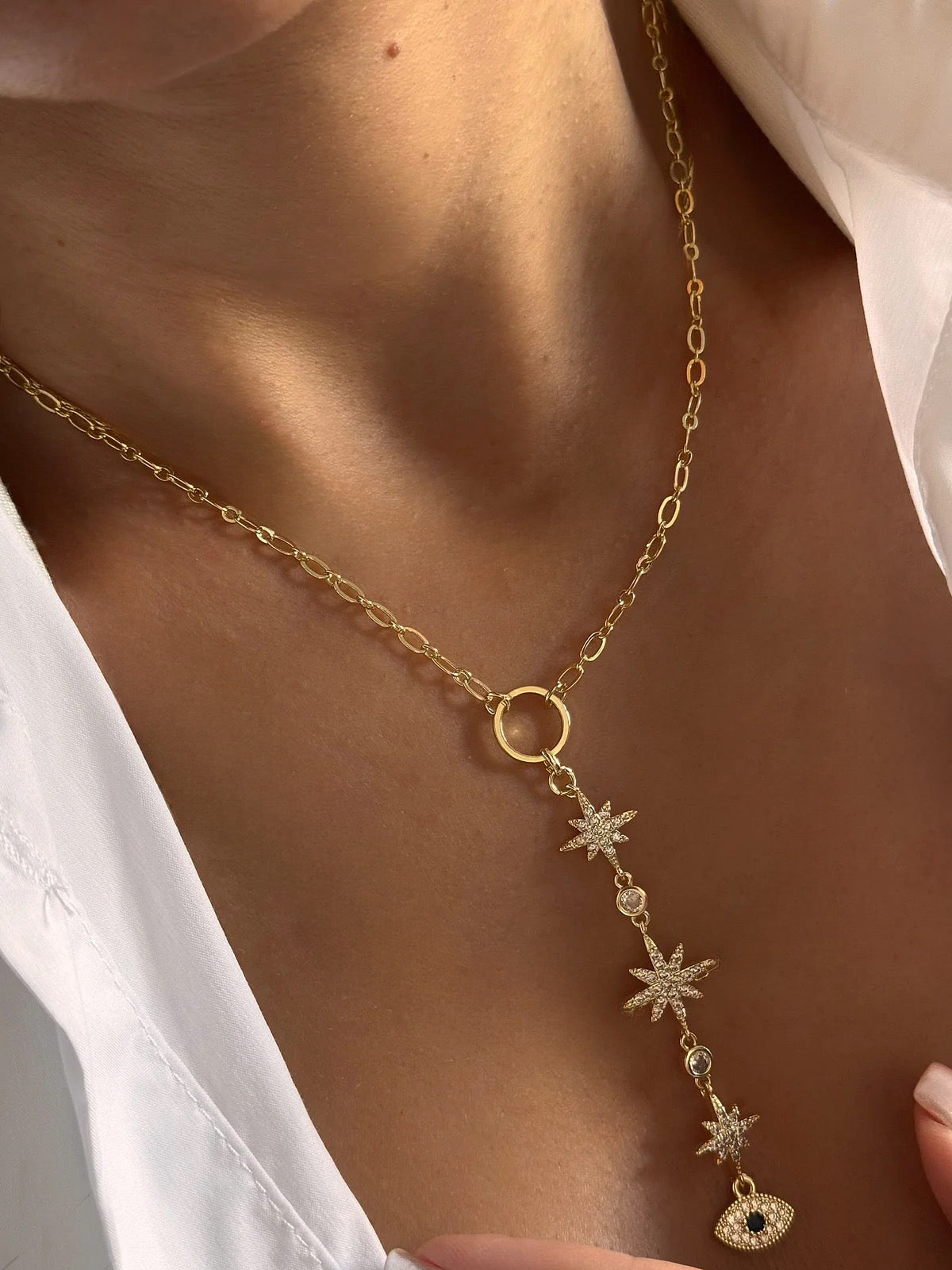 Evil Eye Stars Drop Necklace