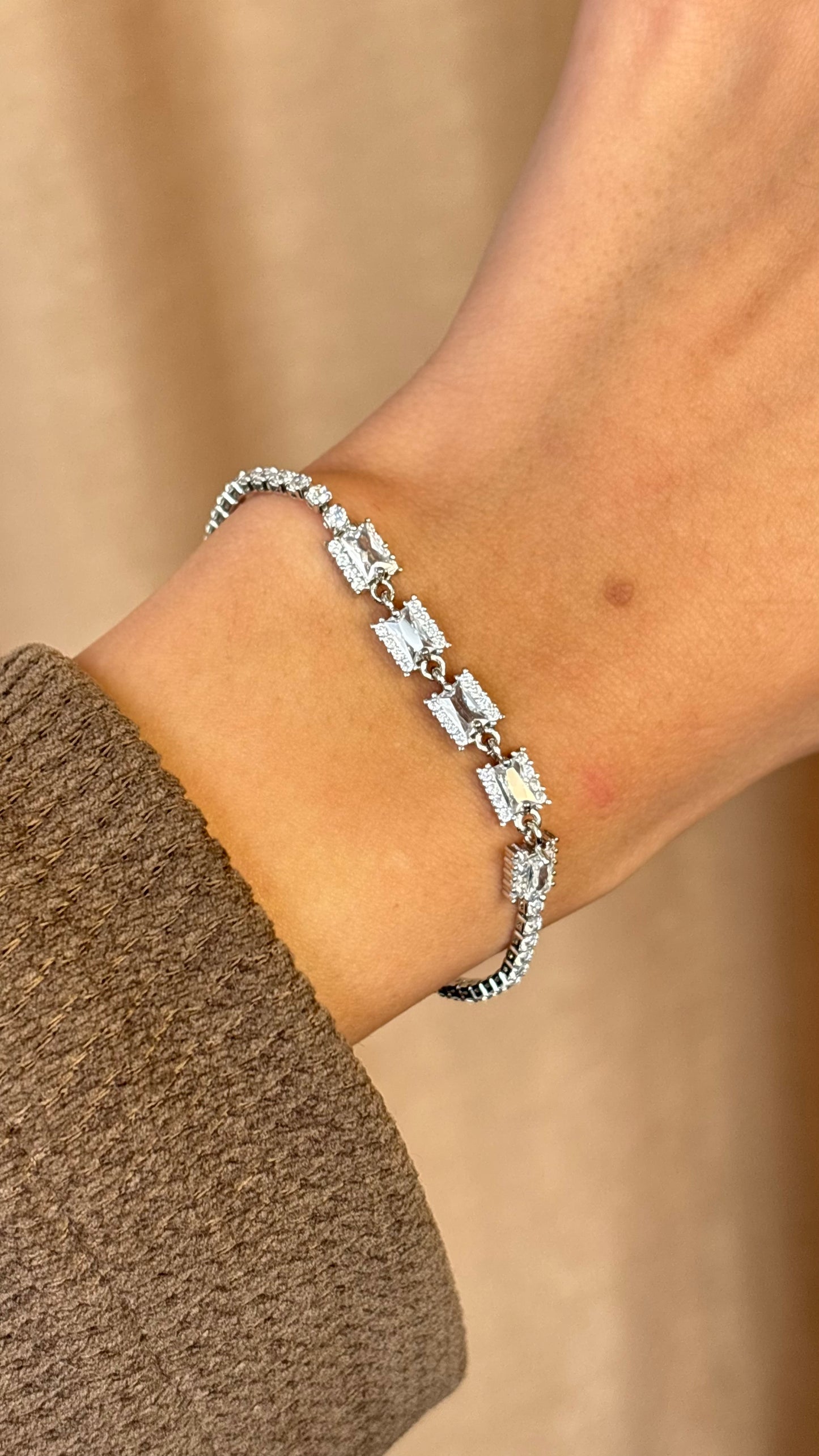 Rectangular Silver Tennis Bracelet