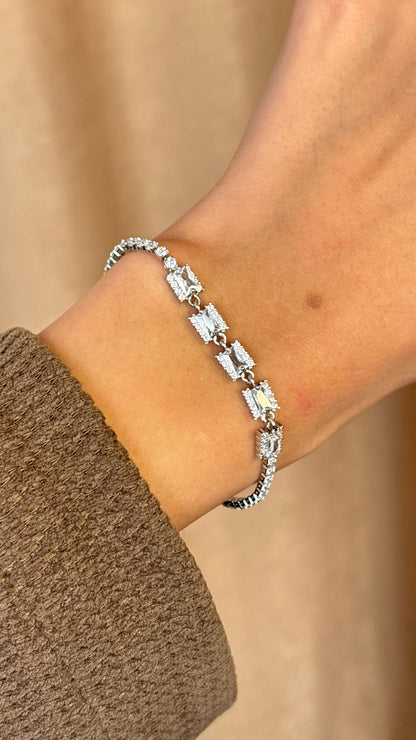 Rectangular Silver Tennis Bracelet