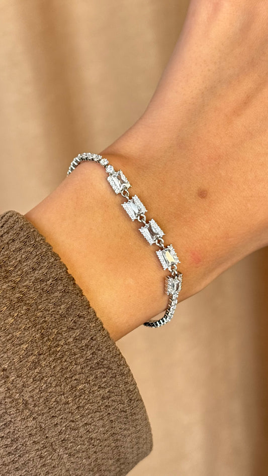 Rectangular Silver Tennis Bracelet